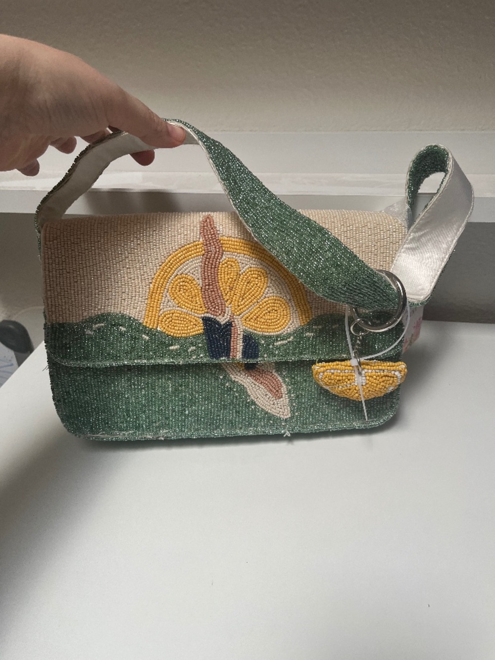 🍋 Handcrafted in India Diver & Lemon Beaded Shoulder Bag – NWT
